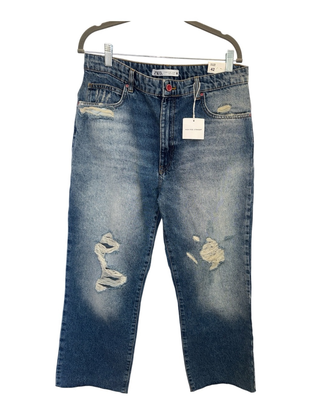 NWT ZARA Woman’s Ripped Light Blue Straight Jeans